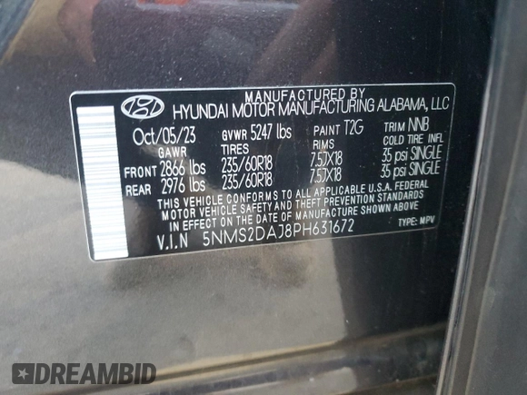 2023 Hyundai Santa Fe SEL with VIN 5NMS2DAJ8PH631672, listed as a Copart auction lot 86326044 with 18,789 mi miles and Salvage Title. Bid and sale history available at carsss.com. Image 13.