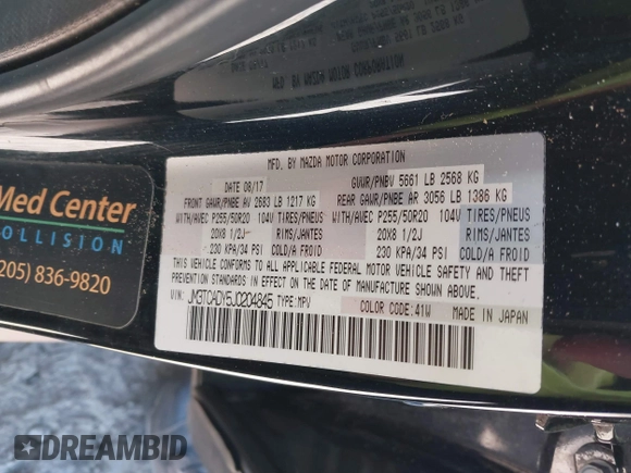 2018 Mazda CX-9 Grand Touring z VIN JM3TCADY5J0204845, wystawiony jako IAAI lot #41292695 z przebiegiem 98 751 mil mil oraz . Historia ofert i sprzedaży dostępna na DreamBid. Obrazek 9.