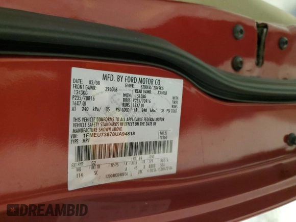 2008 Ford Explorer XLT z VIN 1FMEU73878UA94818, wystawiony jako Copart lot #58712945 z przebiegiem 162 429 mil mil oraz Szkoda całkowita • Salvage title. Historia ofert i sprzedaży dostępna na DreamBid. Obrazek 14.