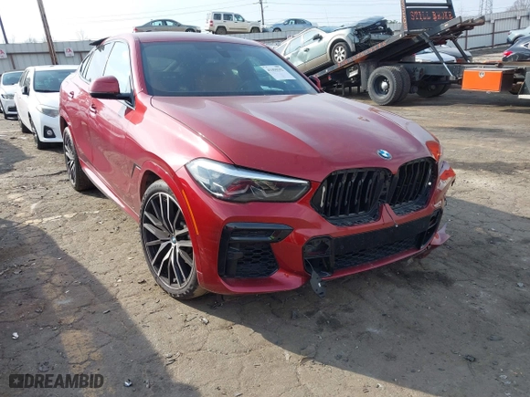 2022 BMW X6 xDrive40i with VIN 5UXCY6C02N9N38589, listed as a IAAI auction lot 41450102 with 1 mi miles. Bid and sale history available at carsss.com. Image 1.