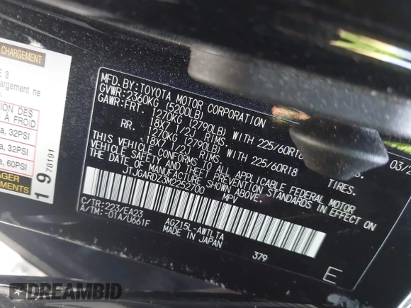 2021 Lexus NX 300 with VIN JTJGARDZ3M2252700, listed as a IAAI auction lot 41764186 with 52,525 mi miles and . Bid and sale history available at DreamBid. Image 9.