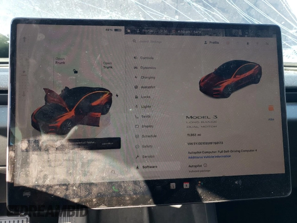 2024 Tesla Model 3 Long Range with VIN 5YJ3E1EB5RF788173, listed as a Copart auction lot 52053955 with 11,863 mi miles and Salvage Title. Bid and sale history available at DreamBid. Image 9.