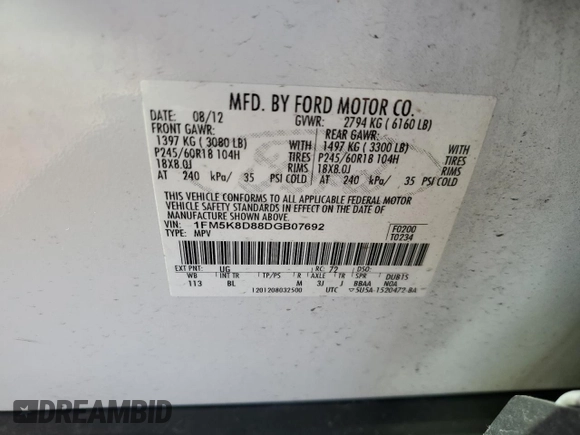 2013 Ford Explorer XLT z VIN 1FM5K8D88DGB07692, wystawiony jako Copart lot #55348605 z przebiegiem 245 468 mil mil oraz Szkoda całkowita • Salvage title. Historia ofert i sprzedaży dostępna na DreamBid. Obrazek 13.