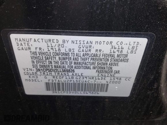 2020 Nissan Kicks SR with VIN 3N1CP5DV2LL569826, listed as a IAAI auction lot 41701177 with 67,023 mi miles and . Bid and sale history available at carsss.com. Image 9.