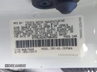 2012 Toyota Corolla L with VIN 5YFBU4EE6CP004654, listed as a IAAI auction lot 41939901 with 86,678 mi miles and . Bid and sale history available at DreamBid. Image 9.