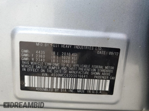 2013 Subaru Legacy Premium z VIN 4S3BMCC62D3016641, wystawiony jako Copart lot #59043225 z przebiegiem 143 803 mil mil oraz Szkoda całkowita • Salvage title. Historia ofert i sprzedaży dostępna na DreamBid. Obrazek 12.