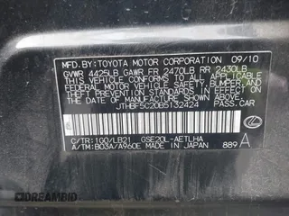 2011 Lexus IS 250 with VIN JTHBF5C20B5132424, listed as a IAAI auction lot 42497980 with 158,493 mi miles and . Bid and sale history available at DreamBid. Image 9.