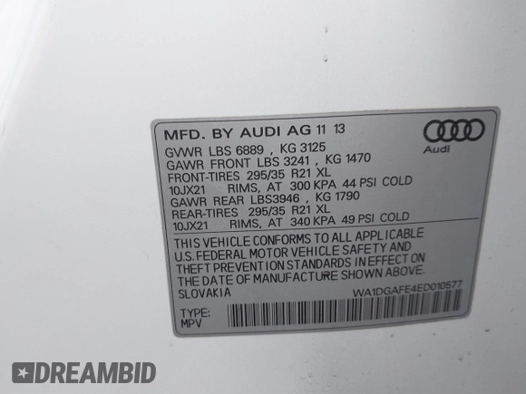 2014 Audi Q7 3.0T S line Prestige with VIN WA1DGAFE4ED010577, listed as a IAAI auction lot 41498879 with 180,403 mi miles. Bid and sale history available at carsss.com. Image 9.
