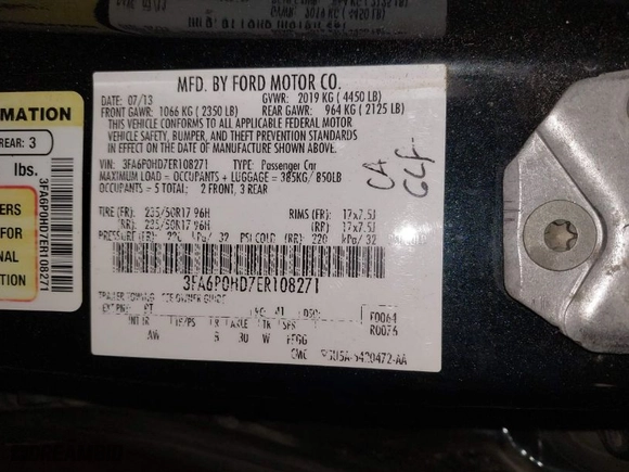 2014 Ford Fusion SE with VIN 3FA6P0HD7ER108271, listed as a IAAI auction lot 41413027 with 183,128 mi miles. Bid and sale history available at carsss.com. Image 9.