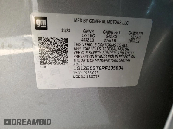 2024 Chevrolet Malibu LS with VIN 1G1ZB5ST8RF135834, listed as a Copart auction lot 42957325 with 24,630 mi miles and Salvage Title. Bid and sale history available at DreamBid. Image 12.