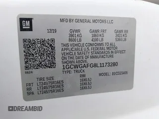 2020 Chevrolet Express Cargo with VIN 1GCWGAFG8L1173280, listed as a IAAI auction lot 42434124 with 157,399 mi miles and . Bid and sale history available at DreamBid. Image 9.