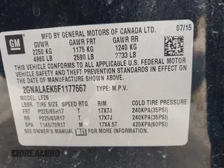 2015 Chevrolet Equinox LS z VIN 2GNALAEK6F1177667, wystawiony jako IAAI lot #42291991 z przebiegiem 116 252 mil mil oraz . Historia ofert i sprzedaży dostępna na DreamBid. Obrazek 9.