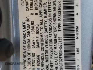 2018 Honda Civic Sedan LX with VIN 2HGFC2F53JH533135, listed as a Copart auction lot 46267795 with 82,801 mi miles and Salvage Title. Bid and sale history available at carsss.com. Image 15.