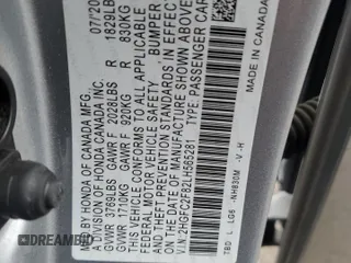 2020 Honda Civic Sedan Sport with VIN 2HGFC2F82LH565281, listed as a Copart auction lot 52740785 with 70,911 mi miles and Salvage Title. Bid and sale history available at carsss.com. Image 12.