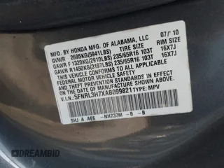 2010 Honda Odyssey EX-L with VIN 5FNRL3H7XAB099821, listed as a IAAI auction lot 41680729 with 217,458 mi miles and . Bid and sale history available at DreamBid. Image 9.