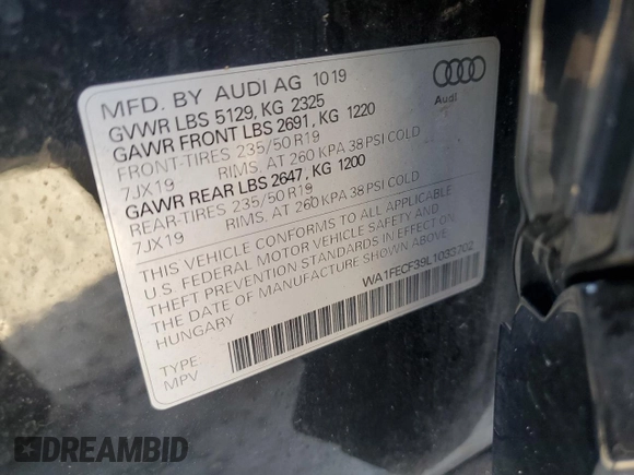 2020 Audi Q3 S line Prestige with VIN WA1FECF39L1033702, listed as a Copart auction lot 79176494 with 63,220 mi miles and Non Repairable. Bid and sale history available at carsss.com. Image 14.