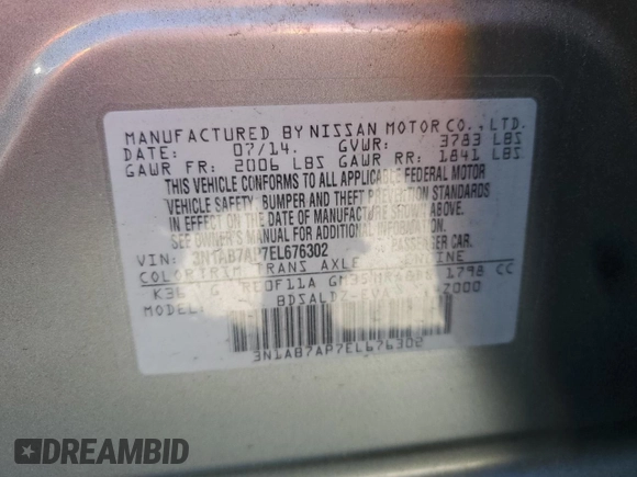 2014 Nissan Sentra SV with VIN 3N1AB7AP7EL676302, listed as a Copart auction lot 55963395 with 141,985 mi miles and Clean title. Bid and sale history available at DreamBid. Image 12.