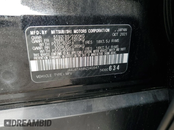 2022 Mitsubishi Outlander ES with VIN JA4J4TA88NZ040547, listed as a Copart auction lot 42931995 with 0 mi miles and Salvage Title. Bid and sale history available at carsss.com. Image 13.