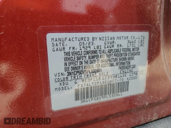 2023 Nissan Kicks SR with VIN 3N1CP5DV9PL532861, listed as a Copart auction lot 48720495 with 127,523 mi miles and Salvage Title. Bid and sale history available at carsss.com. Image 16.
