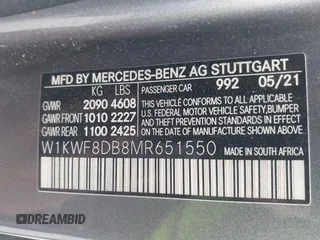2021 Mercedes-Benz C 300 with VIN W1KWF8DB8MR651550, listed as a IAAI auction lot 41529067 with 92,616 mi miles and . Bid and sale history available at carsss.com. Image 9.