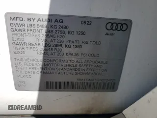 2022 Audi Q5 S line Premium Plus with VIN WA1EAAFY2N2124721, listed as a Copart auction lot 66202045 with 45,059 mi miles and Salvage title. Bid and sale history available at DreamBid. Image 13.