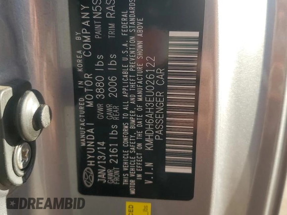2014 Hyundai Elantra z VIN KMHDH6AH3EU026122, wystawiony jako Copart lot #50590265 z przebiegiem 122 165 mil mil oraz Szkody całkowita. Historia ofert i sprzedaży dostępna na DreamBid. Obrazek 13.