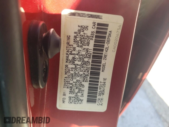 2013 Toyota Corolla L with VIN 5YFBU4EE1DP188211, listed as a Copart auction lot 44690285 with 140,113 mi miles and Salvage Title. Bid and sale history available at DreamBid. Image 12.