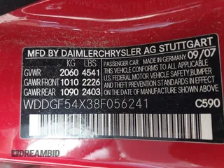 2008 Mercedes-Benz C 300 Sport с VIN WDDGF54X38F056241, выставлен на аукционе IAAI как лот 42431112 с пробегом 209 869 миль миль и . История ставок и продаж доступна на DreamBid. Изображение 9.