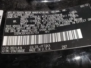 2013 Toyota Sienna XLE AAS with VIN 5TDYK3DC4DS357154, listed as a IAAI auction lot 41545099 with 168,378 mi miles and . Bid and sale history available at carsss.com. Image 9.