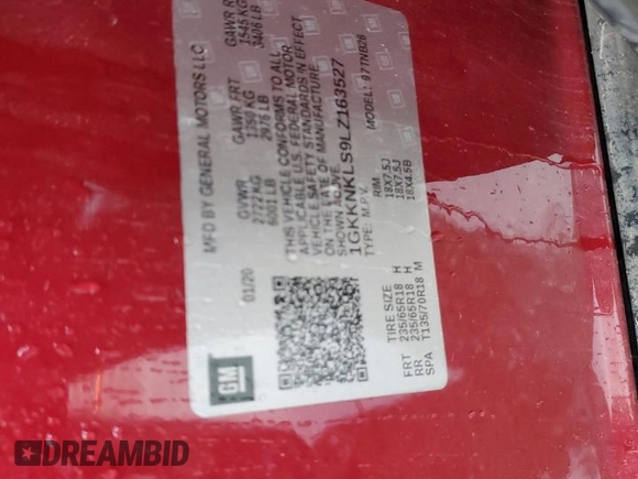2020 GMC Acadia SLE with VIN 1GKKNKLS9LZ163527, listed as a Copart auction lot 43285745 with Not Provided miles and Non Repairable. Bid and sale history available at carsss.com. Image 13.
