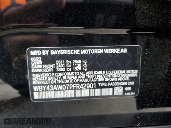 2023 BMW i4 eDrive35 with VIN WBY43AW07PFR42901, listed as a Copart auction lot 47583134 with 18,638 mi miles. Bid and sale history available at carsss.com. Image 12.