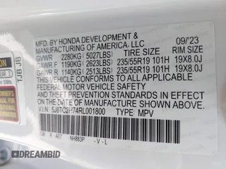 2024 Acura RDX Advance with VIN 5J8TC2H74RL001800, listed as a IAAI auction lot 42173800 with 6,676 mi miles and . Bid and sale history available at DreamBid. Image 9.