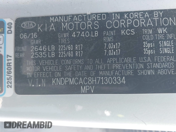 2017 Kia Sportage LX with VIN KNDPMCAC8H7130334, listed as a IAAI auction lot 42184166 with 128,364 mi miles and . Bid and sale history available at carsss.com. Image 9.