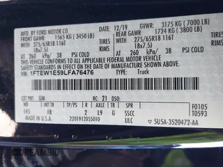 2020 Ford F-150 XL with VIN 1FTEW1E59LFA76476, listed as a IAAI auction lot 41372344 with 49,547 mi miles and . Bid and sale history available at DreamBid. Image 9.