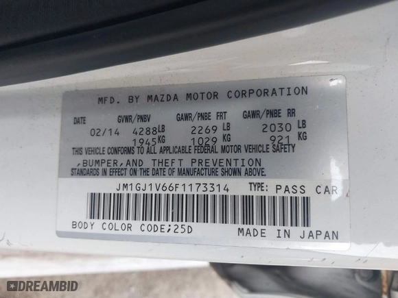 2015 Mazda Mazda6 i Touring with VIN JM1GJ1V66F1173314, listed as a IAAI auction lot 41101860 with 160,338 mi miles. Bid and sale history available at carsss.com. Image 9.
