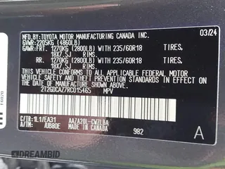 2024 Lexus NX 250 Premium z VIN 2T2GDCAZ7RC015465, wystawiony jako IAAI lot #42171196 z przebiegiem 14 322 mil mil oraz . Historia ofert i sprzedaży dostępna na DreamBid. Obrazek 9.