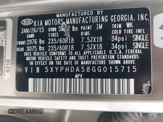 2016 Kia Sorento EX with VIN 5XYPHDA58GG015715, listed as a IAAI auction lot 42040772 with 146,645 mi miles and . Bid and sale history available at DreamBid. Image 9.