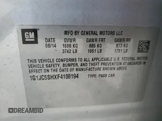 2015 Chevrolet Sonic LT z VIN 1G1JC5SHXF4108194, wystawiony jako Copart lot #54174955 z przebiegiem 146 443 mil mil oraz Szkoda całkowita • Salvage title. Historia ofert i sprzedaży dostępna na DreamBid. Obrazek 12.
