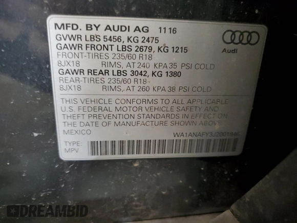 2018 Audi Q5 Premium with VIN WA1ANAFY3J2001846, listed as a Copart auction lot 49515695 with 91,463 mi miles and Salvage Title. Bid and sale history available at DreamBid. Image 13.