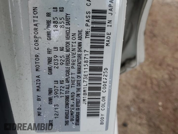 2014 Mazda 3 i Touring z VIN JM1BM1L73E1158717, wystawiony jako Copart lot #58251275 z przebiegiem 217 372 mil mil oraz Szkoda całkowita • Salvage title. Historia ofert i sprzedaży dostępna na DreamBid. Obrazek 12.