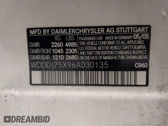 2006 Mercedes-Benz CLS 500 with VIN WDDDJ75X96A030135, listed as a IAAI auction lot 42340677 with 193,693 mi miles and . Bid and sale history available at DreamBid. Image 9.