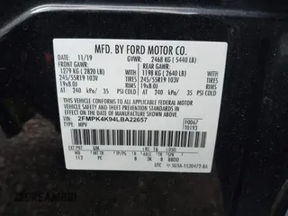 2020 Ford Edge Titanium with VIN 2FMPK4K94LBA22657, listed as a IAAI auction lot 42340706 with 62,857 mi miles and . Bid and sale history available at DreamBid. Image 9.