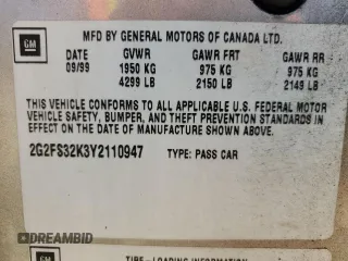2000 Pontiac Firebird with VIN 2G2FS32K3Y2110947, listed as a Copart auction lot 49471615 with 183,625 mi miles and Salvage Title. Bid and sale history available at carsss.com. Image 12.