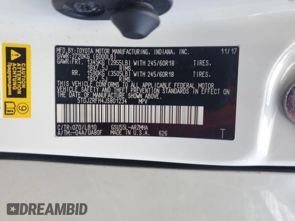 2018 Toyota Highlander SE z VIN 5TDJZRFH4JS801234, wystawiony jako Copart lot #58356715 z przebiegiem 140 265 mil mil oraz Szkoda całkowita • Salvage title. Historia ofert i sprzedaży dostępna na DreamBid. Obrazek 13.