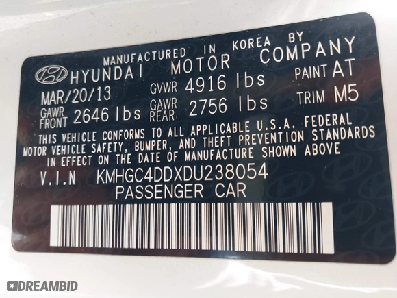 2013 Hyundai Genesis 3.8L with VIN KMHGC4DDXDU238054, listed as a IAAI auction lot 41957297 with 195,383 mi miles. Bid and sale history available at carsss.com. Image 9.