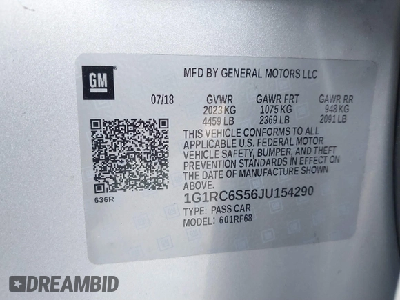 2018 Chevrolet Volt LT with VIN 1G1RC6S56JU154290, listed as a IAAI auction lot 41755985 with 103,974 mi miles. Bid and sale history available at carsss.com. Image 9.