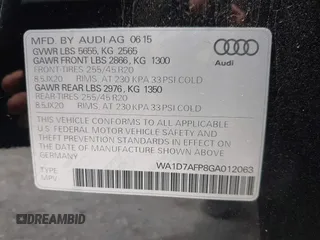 2016 Audi Q5 Premium Plus with VIN WA1D7AFP8GA012063, listed as a IAAI auction lot 42435744 with 100,640 mi miles and . Bid and sale history available at DreamBid. Image 9.