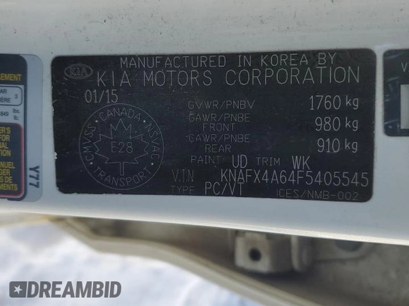 2015 Kia Forte LX with VIN KNAFX4A64F5405545, listed as a Copart auction lot 87821285 with 163,130 mi miles and Salvage Title. Bid and sale history available at DreamBid. Image 13.