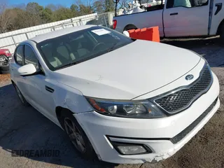 2015 Kia Optima LX with VIN KNAGM4A73F5601370, listed as a IAAI auction lot 41633083 with 164,752 mi miles. Bid and sale history available at carsss.com. Image 1.