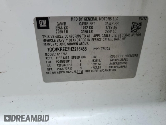 2017 Chevrolet Silverado 1500 LT with VIN 1GCVKREC3HZ216455, listed as a Copart auction lot 52576385 with 73,528 mi miles and Salvage Title. Bid and sale history available at DreamBid. Image 13.